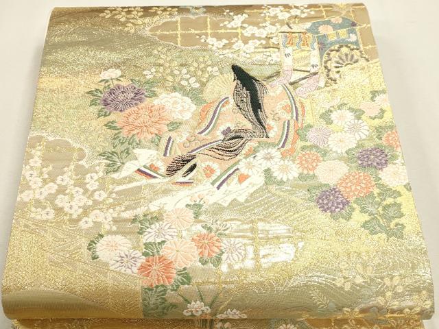 平和屋本店▼六通柄袋帯 唐織 源氏御所車 純金箔二重織 正絹 逸品 DABJ6352sf