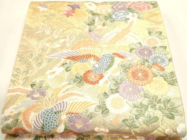 平和屋本店▼六通柄袋帯 唐織 光悦花鳥文 九百本金弐重織 正絹 逸品 DABJ6324sf
