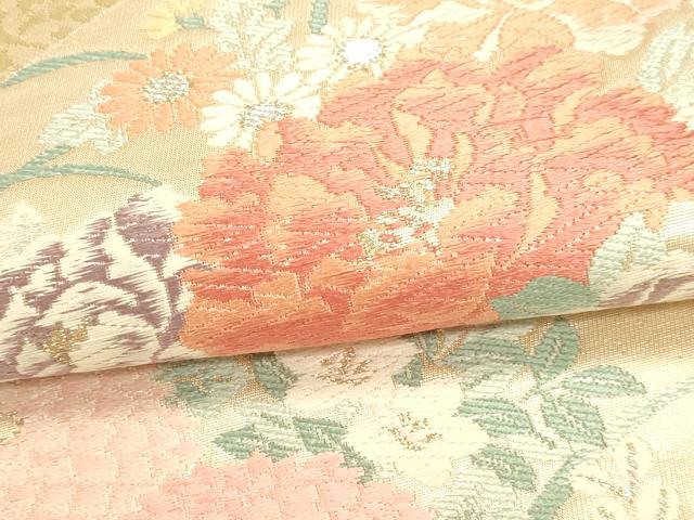 平和屋本店▼六通柄袋帯 唐織 瑞祥錦 地紙花車文 純金二重箔 正絹 逸品 DABJ6338sf