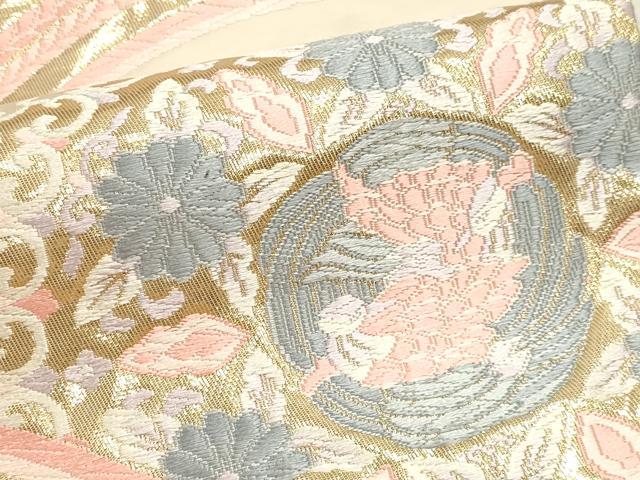 平和屋本店▼六通柄袋帯 唐織 錦 群鶴花文 純金箔貮拾四金 正絹 逸品 DABJ6336sf