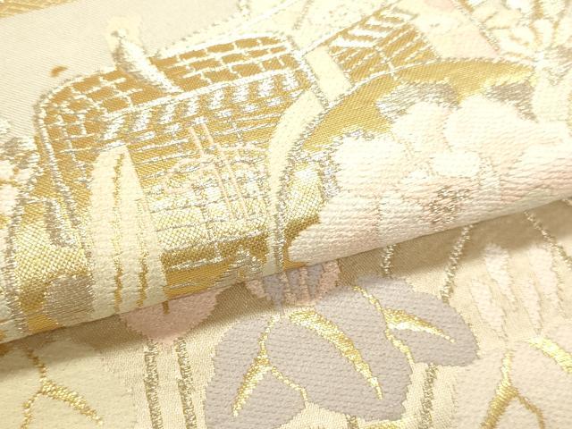 平和屋本店▼六通柄袋帯 御所車花文 本金箔二重織 正絹 逸品 DABJ6378sf