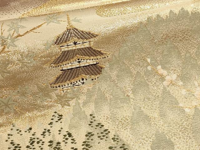 平和屋本店▼六通柄袋帯 九百錦 風景草花文 本金貮重箔 正絹 逸品 DABJ6354sf