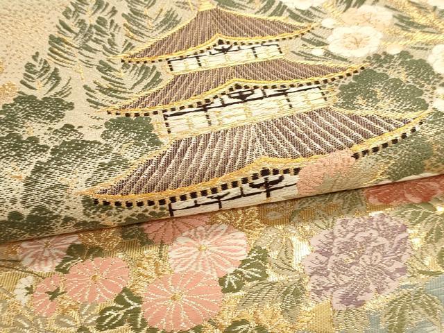 平和屋本店▼六通柄袋帯 九百錦 風景草花文 本金貮重箔 正絹 逸品 DABJ6354sf