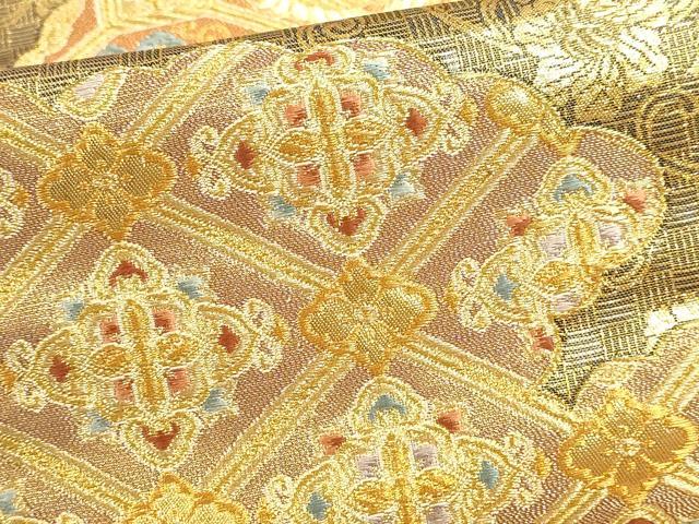 平和屋本店▼六通柄袋帯 唐織 正倉院花文 燃金 本金箔 正絹 逸品 DABJ6370sf