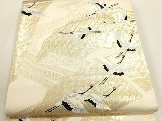 平和屋本店▼六通柄袋帯 唐織 吉祥翔鶴文 純金箔24k 正絹 逸品 DABJ6367sf