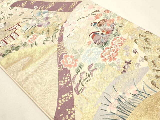 平和屋本店▼六通柄袋帯 唐織 九百錦 花鳥文 純金箔二重織 正絹 逸品 DABJ6358sf