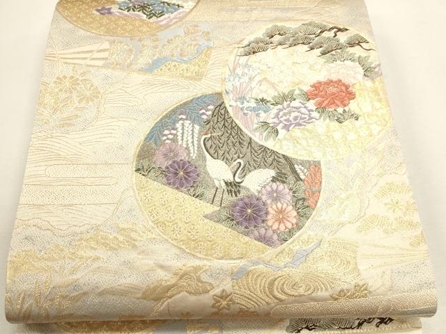 平和屋本店▼六通柄袋帯 唐織 九百錦 群鶴草花文 純金箔 正絹 逸品 DABJ6355sf