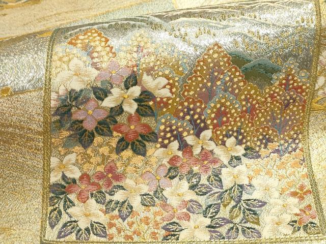 平和屋本店▼西陣あさぎ 丸帯 加賀名品百撰 プラチナ 本金箔 一千八百口織 正絹 逸品 DABJ6356sf