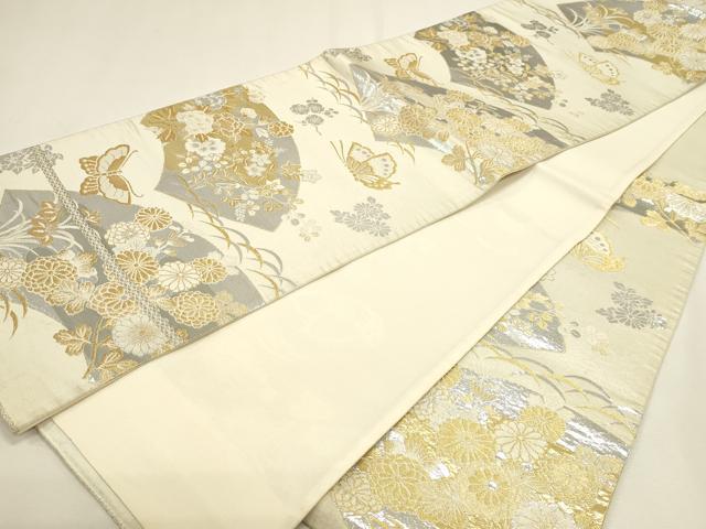 平和屋本店▼六通柄袋帯 地紙花蝶文 プラチナ24k織 正絹 逸品 DABJ6377sf