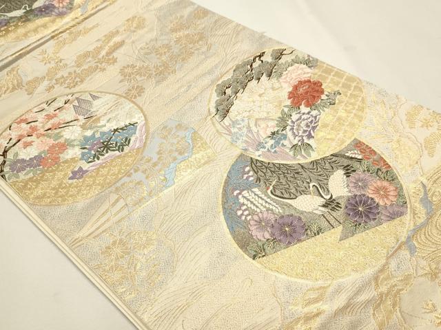平和屋本店▼六通柄袋帯 唐織 九百錦 群鶴草花文 純金箔 正絹 逸品 DABJ6355sf