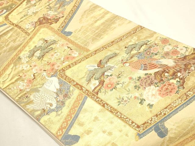 平和屋本店▼六通柄袋帯 四季花鳥図屏風 本金箔 正絹 逸品 DABJ6397sf