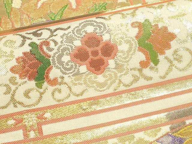 平和屋本店▼六通柄袋帯 桃山花丸文 k24金箔織 正絹 逸品 DABJ6388sf