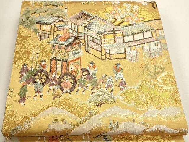 平和屋本店▼六通柄袋帯 唐織 人物風景文 本金箔二重 正絹 逸品 DABJ6392sf
