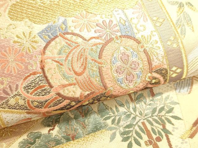 平和屋本店▼六通柄袋帯 唐織 花車文 本金箔 正絹 逸品 DABJ6410sf