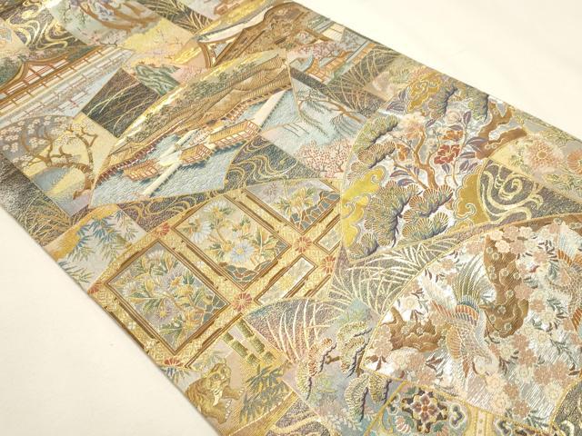 平和屋本店▼西陣あさぎ 丸帯 伝承国宝図 プラチナ本金箔 壱仟八百口織 正絹 逸品 DABJ6407sf