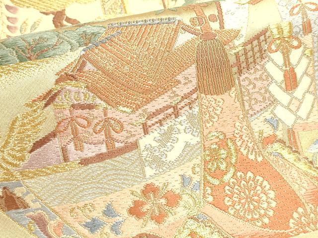 平和屋本店▼六通柄袋帯 唐織 花車文 本金箔 正絹 逸品 DABJ6410sf