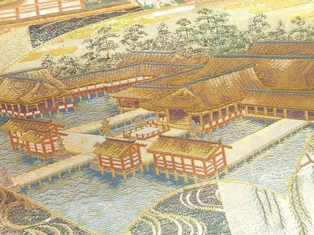 平和屋本店▼西陣あさぎ 丸帯 伝承国宝図 プラチナ本金箔 壱仟八百口織 正絹 逸品 DABJ6407sf