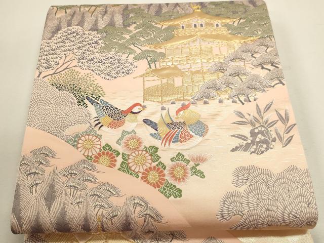 平和屋本店▼六通柄袋帯 九百錦紋 風景花鳥文 純金箔 正絹 逸品 DABJ6435sf