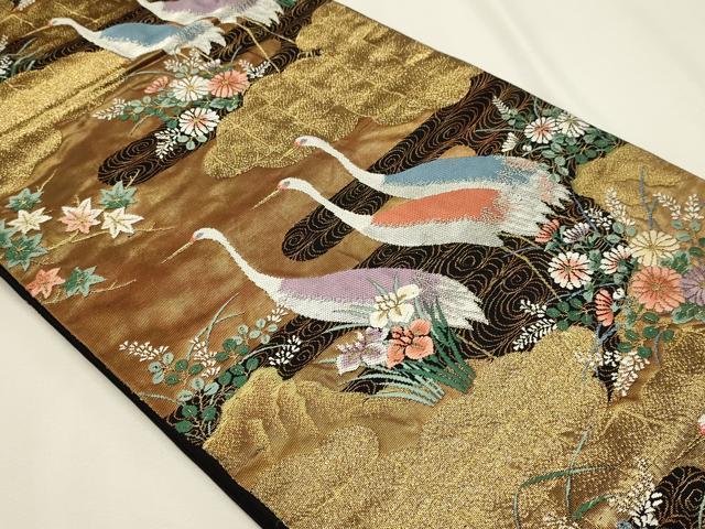 平和屋本店▼六通柄袋帯 唐織 瑞鳥祝賀文 本金手引箔 正絹 逸品 DABJ6418sf