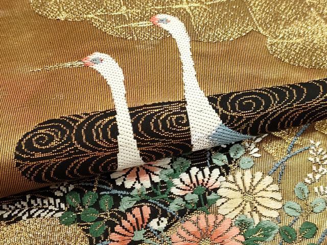 平和屋本店▼六通柄袋帯 唐織 瑞鳥祝賀文 本金手引箔 正絹 逸品 DABJ6418sf