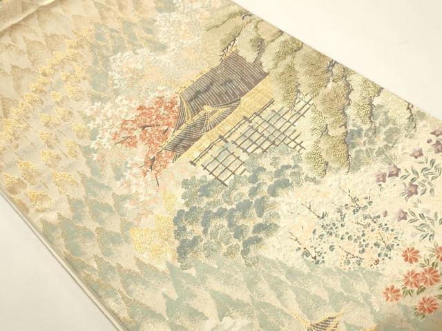 平和屋本店▼六通柄袋帯 九百錦 風景草花文 本金貮重箔 正絹 逸品 DABJ6423sf