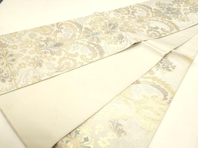 平和屋本店▼六通柄袋帯 本草木染 更紗花文 本金本漆箔 正絹 逸品 DABJ6424sf