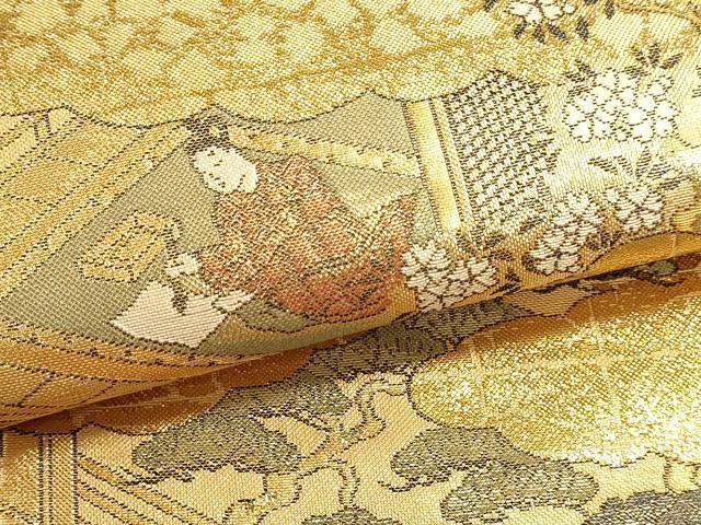 平和屋本店▼西陣 丸帯 源氏物語絵巻 本金箔 証紙付き 正絹 逸品 DABJ6415sf