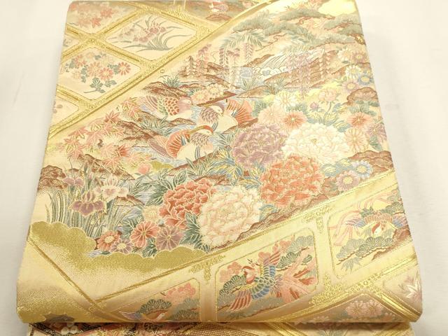 平和屋本店▼六通柄袋帯 唐織 花鳥文 本金箔 正絹 逸品 DABJ6436sf