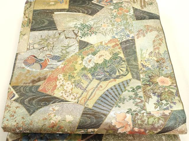 平和屋本店▼西陣あさぎ 丸帯 日本絵画全集 プラチナ本金箔 壱仟八百口織 さが美扱い 正絹 逸品 DABJ6416sf