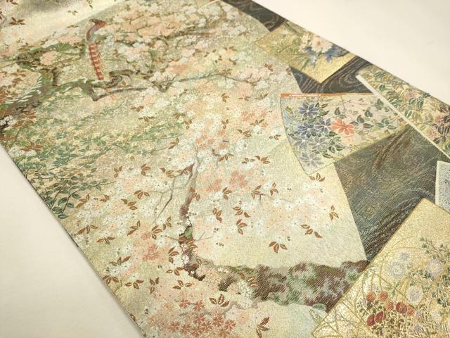平和屋本店▼西陣あさぎ 丸帯 日本絵画全集 プラチナ本金箔 壱仟八百口織 さが美扱い 正絹 逸品 DABJ6416sf