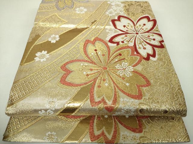 平和屋着物▼佐賀錦 六通柄袋帯 舞桜 金糸 正絹 逸品 DABJ8143ps