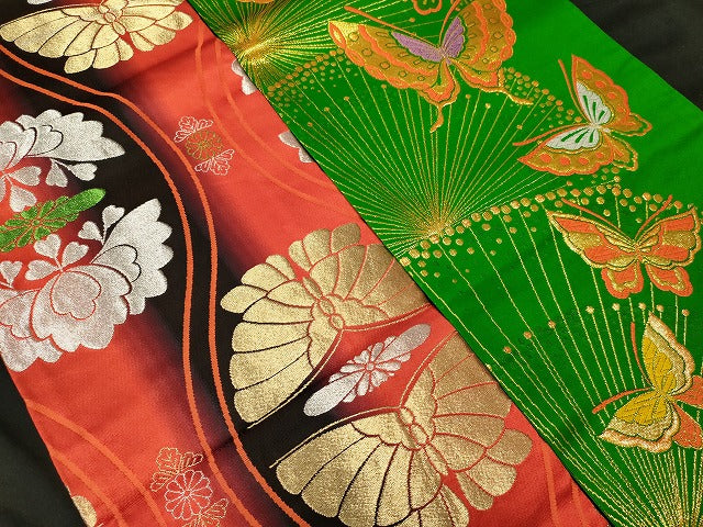 平和屋本店■子供帯 まとめて 35点 鶴 孔雀 向かい蝶 花柄 宝相華 アンティーク 金銀糸 など 着用可能多数 未使用品あり se0015