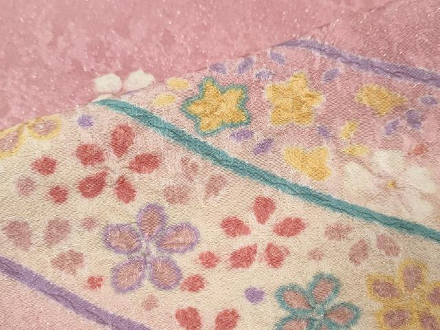 平和屋着物●豪華振袖 流水草花文 暈し染め 金銀糸 銀通し地 正絹 逸品 DABK0176ud