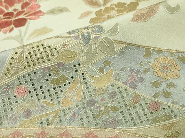 平和屋着物●中国三大刺繍 汕頭刺繍 スワトウ刺繍 総刺繍 訪問着 花唐草文 暈し染め 金糸 正絹 逸品 DABK0228ud