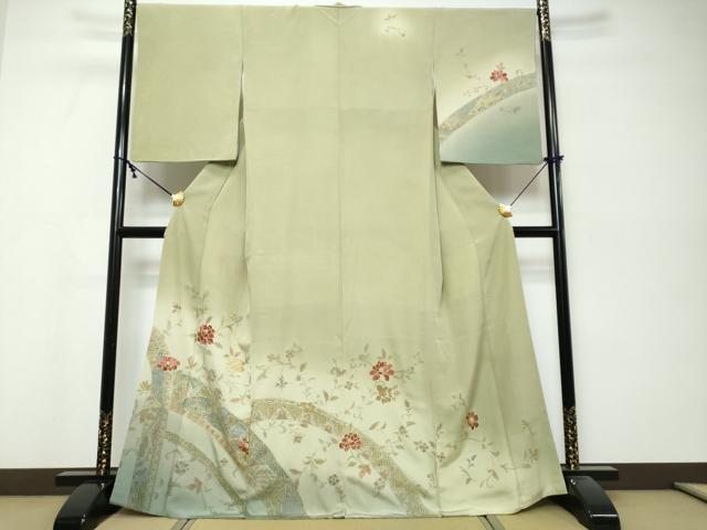 平和屋着物●中国三大刺繍 汕頭刺繍 スワトウ刺繍 総刺繍 訪問着 花唐草文 暈し染め 金糸 正絹 逸品 DABK0228ud