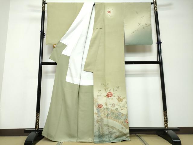 平和屋着物●中国三大刺繍 汕頭刺繍 スワトウ刺繍 総刺繍 訪問着 花唐草文 暈し染め 金糸 正絹 逸品 DABK0228ud