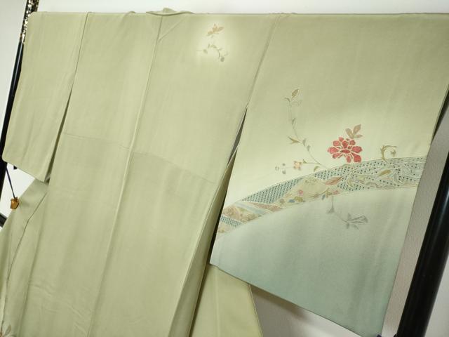 平和屋着物●中国三大刺繍 汕頭刺繍 スワトウ刺繍 総刺繍 訪問着 花唐草文 暈し染め 金糸 正絹 逸品 DABK0228ud