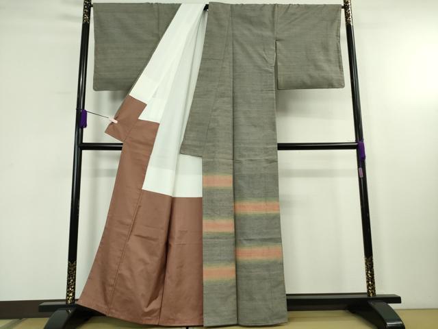 平和屋本店●超希少 日本工芸会正会員 秋山眞和 綾の手紬 手織 本藍染 訪問着 横段文 反端付き 逸品 未使用 DZAB5926kh6