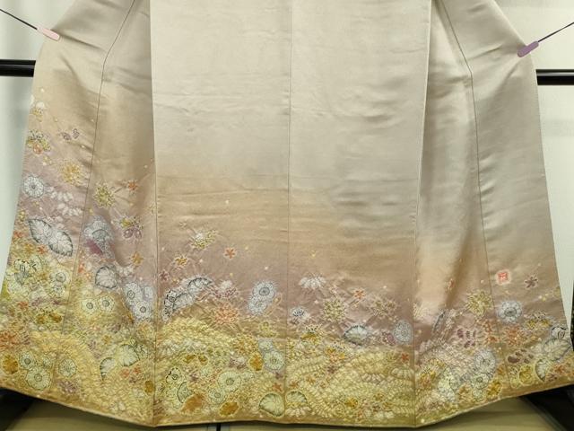 平和屋本店●最高級 初代 久保田一竹 幻の辻が花 色留袖 絞り 辻が花19個 灰梅色地 暈し染め 銀通し地 逸品 DZAB6540kh6