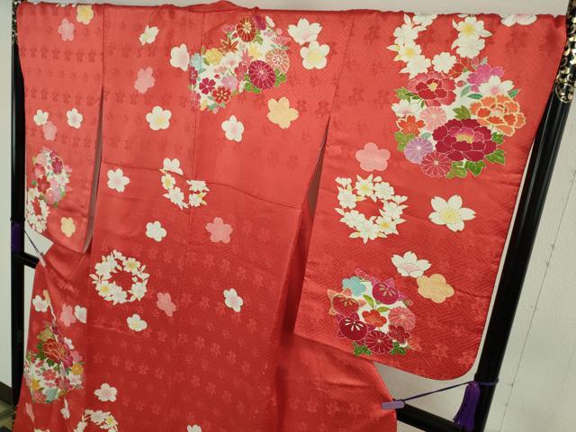 平和屋本店●極上 創業460年・千總 訪問着 駒刺繍 花丸文 紅緋色地 金彩 伊勢丹扱い 逸品 DZAB5929kh6