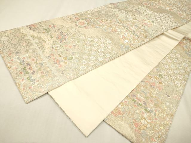 平和屋着物▼西陣 服部織物謹製 六通柄袋帯 唐織 狩猟吉祥花文 金銀糸 正絹 逸品 DABJ7188fe