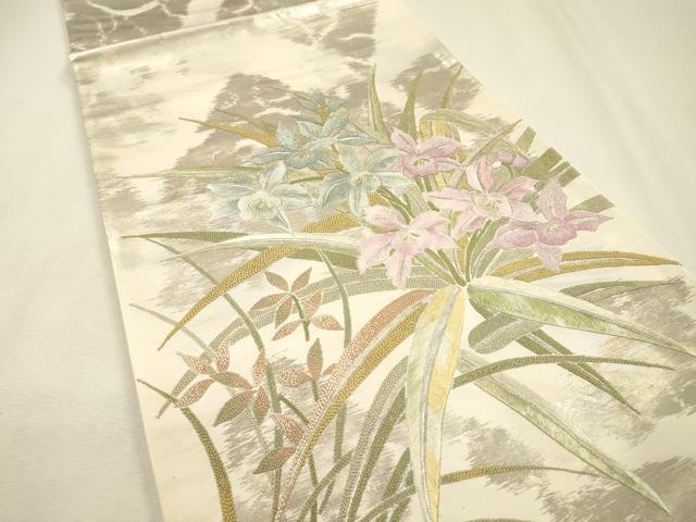 平和屋着物▼中国三大刺繍 相良刺繍 総刺繍 太鼓柄袋帯 草花 金銀糸 正絹 逸品 DABJ7176fe