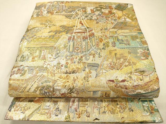 平和屋本店▼丸帯 洛中洛外祭礼図 本金箔一千八百全通 正絹 逸品 DABJ7210fe