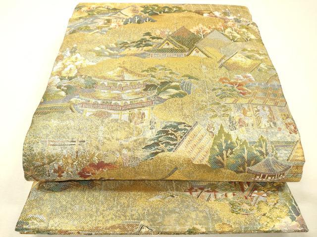 平和屋本店▼丸帯 洛中洛外祭礼図 本金箔一千八百全通 正絹 逸品 DABJ7210fe