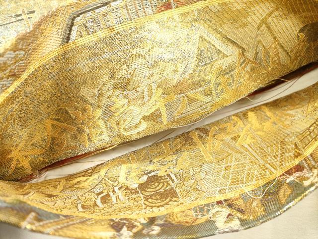 平和屋本店▼丸帯 洛中洛外祭礼図 本金箔一千八百全通 正絹 逸品 DABJ7210fe