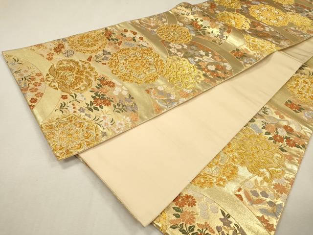 平和屋着物▼六通柄袋帯 唐織 正倉院青海波花文 金糸 正絹 逸品 DABJ7251fe
