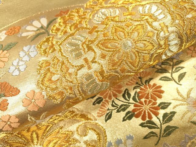 平和屋着物▼六通柄袋帯 唐織 正倉院青海波花文 金糸 正絹 逸品 DABJ7251fe