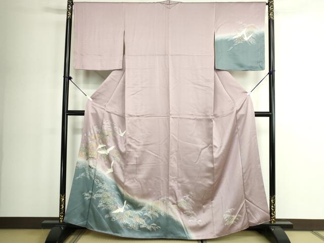 平和屋着物■訪問着 飛鶴枝松文 暈し染め 金銀彩 正絹 逸品 DABK1305cd