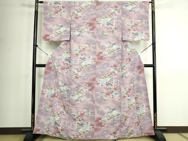 平和屋着物■小紋 渡橋風景文 暈し染め 洗える着物 DABK1330cd