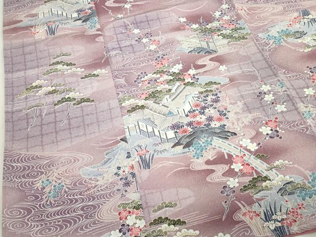 平和屋着物■小紋 渡橋風景文 暈し染め 洗える着物 DABK1330cd